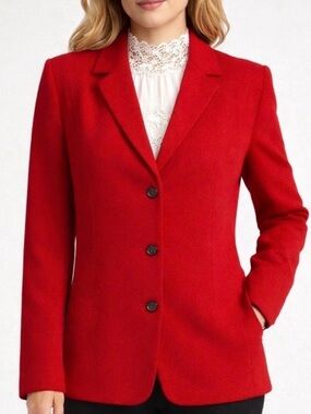Harvé Benard Red Wool Cashmere Blazer Jacket Tailored Size 14